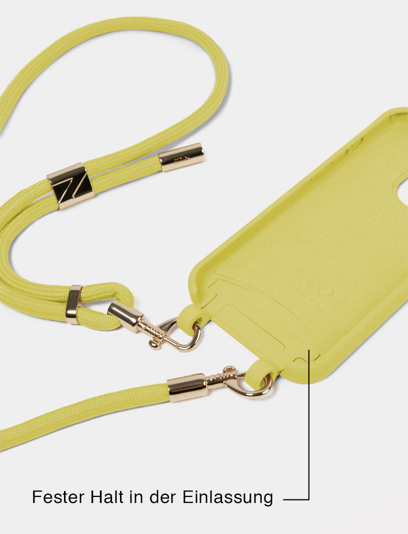 Gelbe Handyhülle mit Handykette