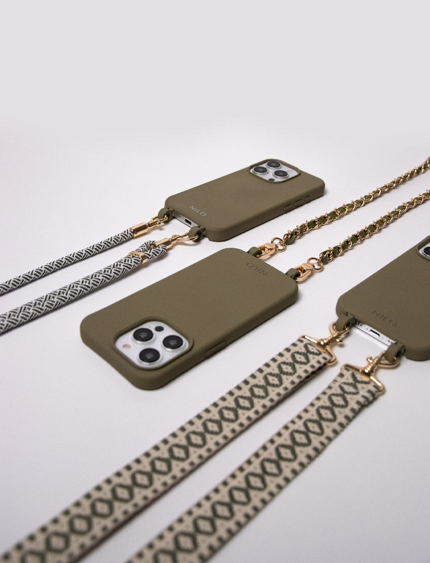 Premium Set - Olive (1 Hülle + 3 Handyketten)