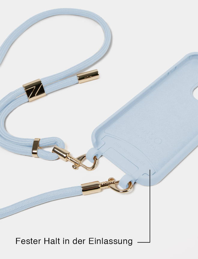 Babyblaue Handyhülle mit Handykette