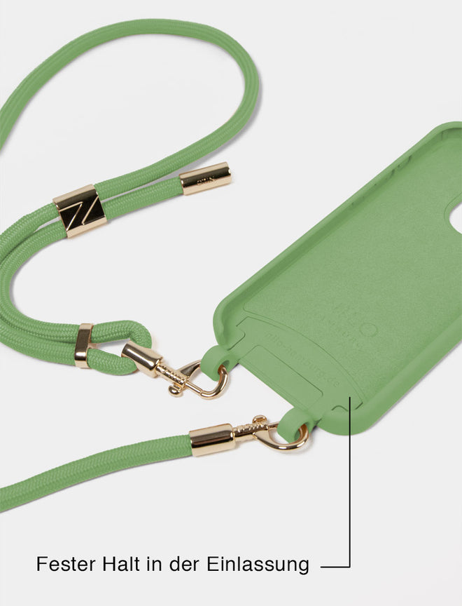 Grüne Handyhülle mit Handykette