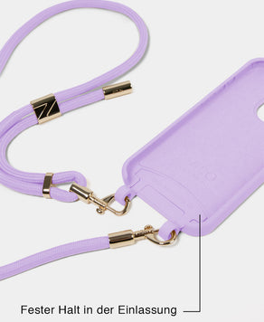 Lila Handyhülle mit Handykette