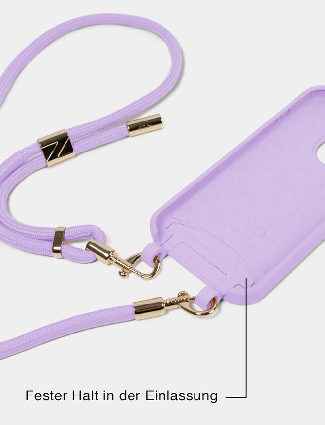 Lila Handyhülle mit Handykette