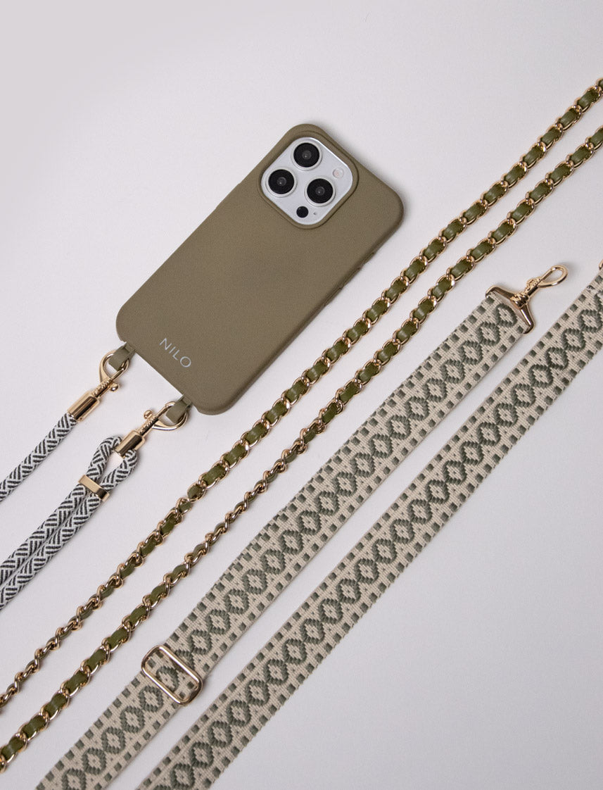 Premium Set - Olive (1 Hülle + 3 Handyketten)