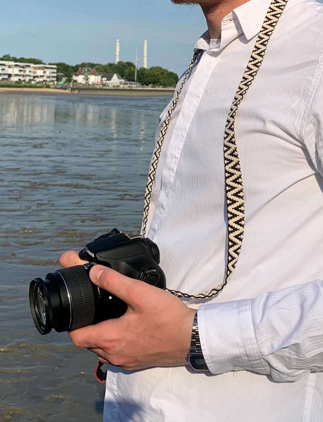 Black Pansy Camera Strap