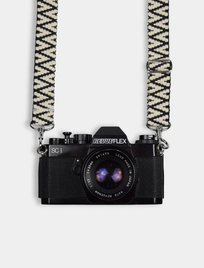 Black Pansy Camera Strap